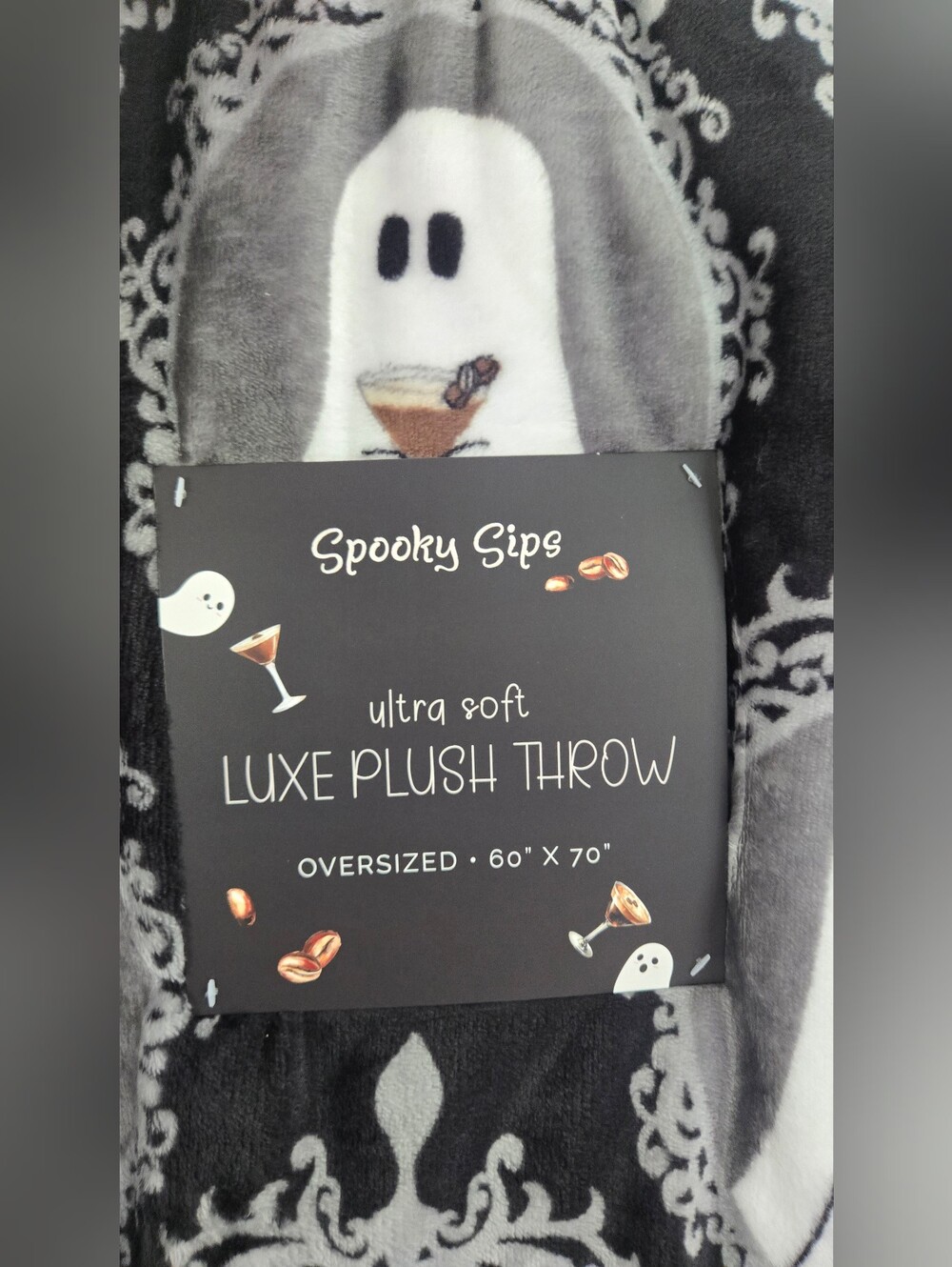 Luxe Plush Throw - Black & White Ghost Espresso Martini Print XL - Picture 2 of 3